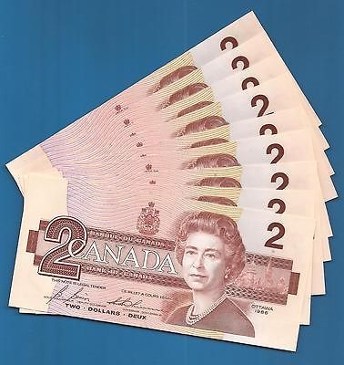 Bank of CANADA 1986 issue crisp TWO 2 DOLLAR notes bills prefix AUU