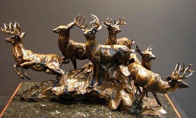 Sander SANDER POND Original Bronze Sculpture Deer with Base H.Signed