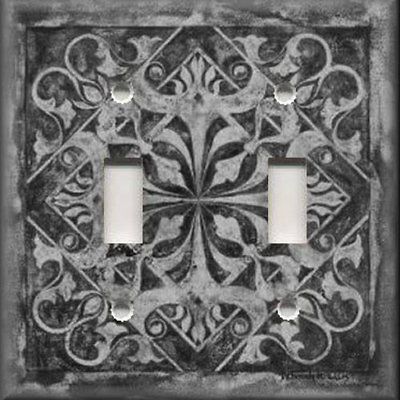 Light Switch Plate Cover   Wall Decor   Tuscan Tile Pattern   Dark