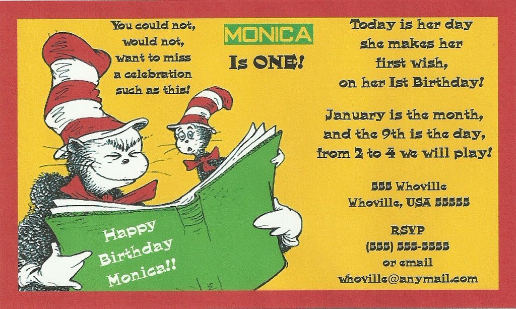 Birthday Party Invitations (Dr. Seuss Themed) Customized for YOU   NEW