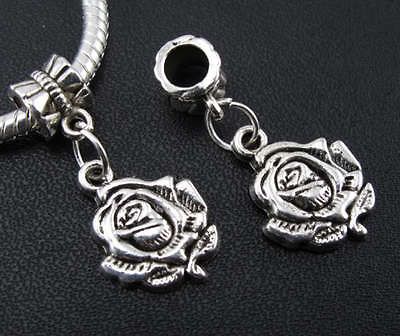 8pcs Tibetan Silver Love Rose Dangles Charms Beads Fit European