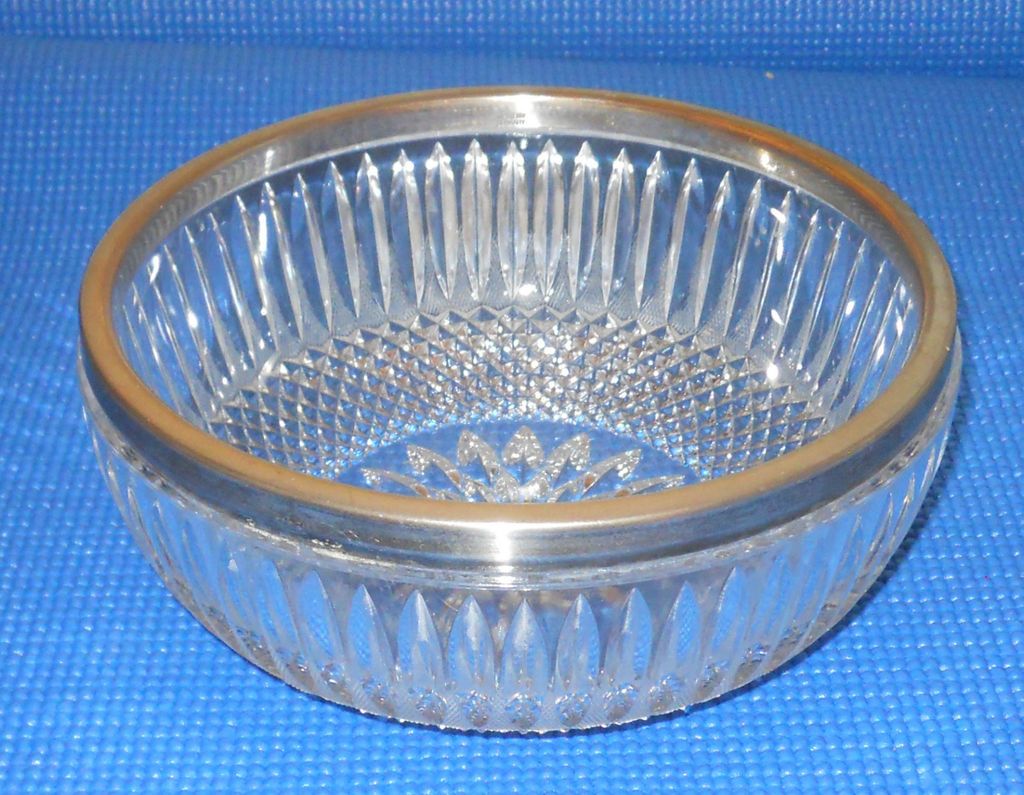 Silver Rimmed Cut Crystal Bowl 8.5 x 3.75 inch Germany c.1950s