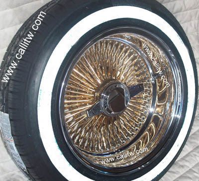 14 100 Spoke Gold Center Wire Wheels 14X7 Deepdish Tire Package