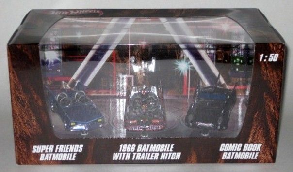 Hot Wheels Batman 3 Pack Super Friends 66 Chrome Comic Book Batmobile